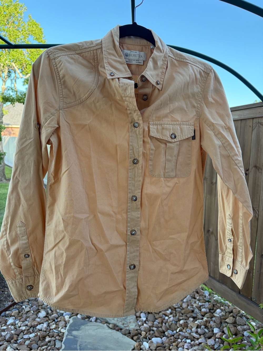 Women’s Long Sleeve Button-Up Shirt in Tan